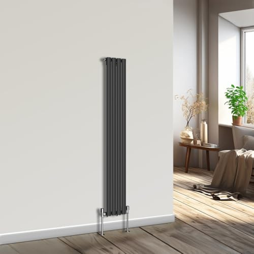 NRG Vertical Designer Radiator Oval Single Panel Black 1600mmx236mm | Energy Efficient Radiator, Wall Mounted, Modern Radiator, Central Heating Rad, for Living Room, Bedroom, Bathroom