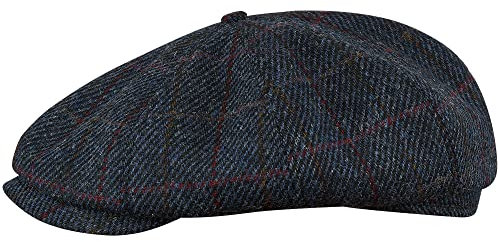 Sterkowski Shelby | 100% Harris Tweed Schiebermütze für Herren und Damen | Paperboy Cap Schirmmütze Flatcap Newsboy Ballonmütze Winter Baker Boy Baskenmütze Vintage Gatsby Blau/Rot Kariert 61 cm