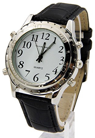 TZ English Voice Speaking Talking Watch Quartz Wristwatches Talking Watches for Blind Person Visually Impaired or The Elderly Leather Band(Black)