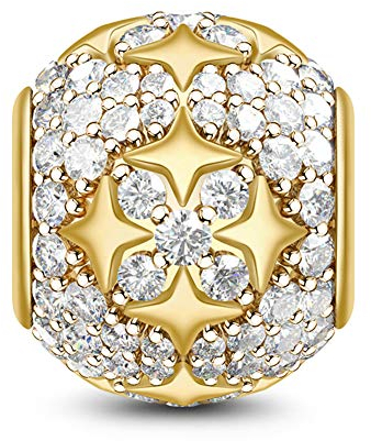GNOCE Shinning Star S925 Sterling Silber Zirkonia Charm Perlen Geschenk für Sie Geeignet für Halskette passen alle großen Marken von Armband 18k Vergoldung