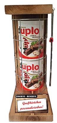 Personalisierte Geschenke für Männer Frauen Geschenkidee - Eiserne Reserve Gitter Text rot duplo Riegel Schokolade (20 x 18,2 g) incl. Notsäge - Papa Mama Geburtstag Hochzeit