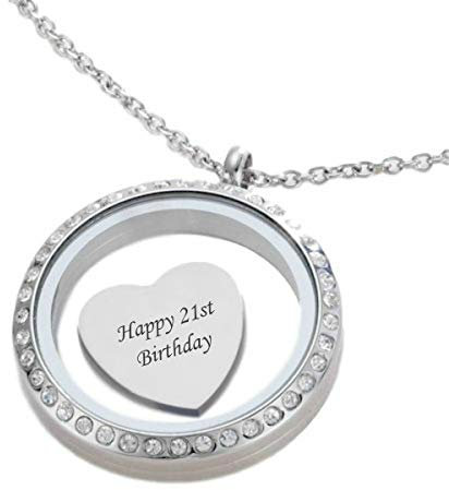 Charmante gravure cadeau 21e anniversaire pour elle, médaillon en verre avec cœur gravé à l'intérieur, cadeau de 21e anniversaire, médaillon pour fille, ami, petite-fille, etc.