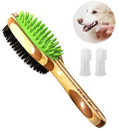 Grooming Brush for Dogs,Double-Sided Dog Grooming Brush, Silicone Needle and Natural Bristle Bamboo Comb for Massaging Bathing and Hair Removal, Pet Massage Bath Brush for Long Medium Short Hair Dogs