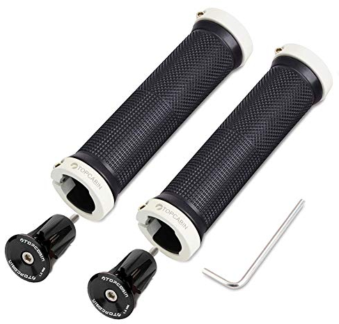 TOPCABIN Bike Grips Double Lock on Locking Bicycle Handlebar Grips Cycle Bicycle Mountain Bike BMX Floding ((Aluminum lock plug+Grips) White 1 Pair)