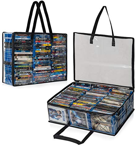 Besti Blu Ray Case Holder Organizer, 2 transparente Plastiktüten Set, Griffen zur Aufbewahrung, Blurays, DVDs, CDs, Aufbewahrungstaschen für Videospielhüllen, 90 Blu-Ray- und 60 DVD-Hüllen (Schwarz)