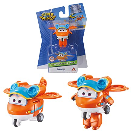 Super Wings EU750030 - Transform-a-Bots Flugzeug Sunny, ca. 5 cm große Spiel-Figur für Kinder, verwandelbares Spielzeug-Flugzeug und Roboterfigur, Orange, 2