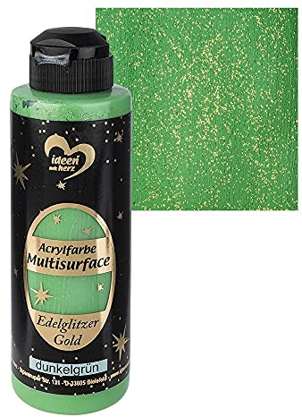 Ideen mit Herz Peinture acrylique Multisurface à paillettes précieuses - Peinture universelle à base d'eau - Avec paillettes dorées scintillantes élégantes - 180 ml (vert foncé)