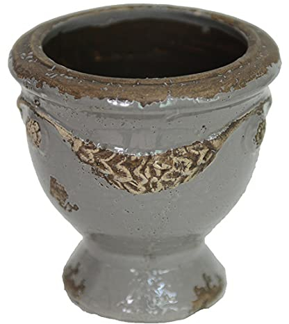 SanMarco Pot de fleurs nostalgie Vilone - En terre cuite - Lasuré - Différentes couleurs - Hauteur : 15 cm - Diamètre : 15 cm - Style shabby chic - Gris