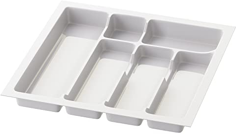 Sossai Besteckeinsatz Divio für 50cm breite Schubladen, 43x43 cm – zuschneidbar, 6 Fächer, weiß, Schubladeneinsatz aus Kunststoff für die Küche
