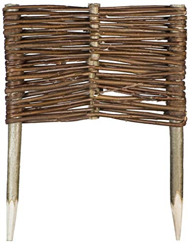 Weide Beeteinfassung 16 Größen ( Höhe: 20 cm Länge: 30 cm ) Weidenzaun Rasenkante aus Weidengeflecht - Garten Beetbegrenzung für Blumen und Gemüse - Steckzaun mit Buchepflöcken für Weg-Abgrenzung