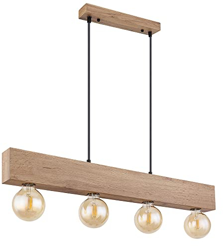 etc-shop Pendelleuchte Holzlampe 4 flammig Holzbalken hellbraun Hängelampe Wohnzimmerleuchte, Metall Holz, 4x E27 Fassungen, LxBxH 80x6x120 cm