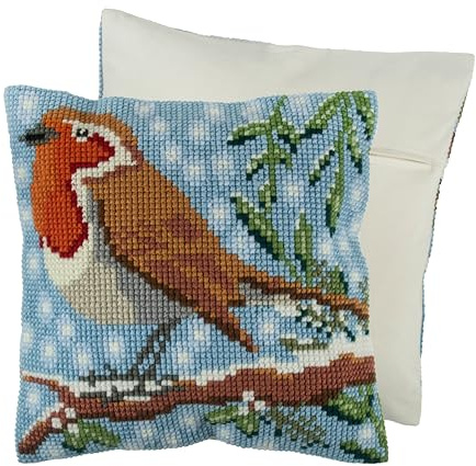 Trimits Kreuzstichkissen-Set, Rotkehlchen, 40 x 40 cm