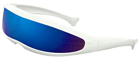 Futuristische Zyklop-Sonnenbrille, Sonnenbrille mit schmalem Visier, verspiegelte Sonnenbrille für Party, futuristische Neuheit, Coole Brille, Roboter-Sonnenbrille(Weißer Rahmen-Blaue Linse)
