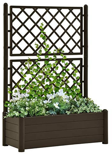 Suiwen Jardinera con Enrejado, Arriate, Macetas para Flores Y Plantas, Macetero Exterior, Arriate Huerto, Huerto Domestico, PP Moca 100x43x142 cm