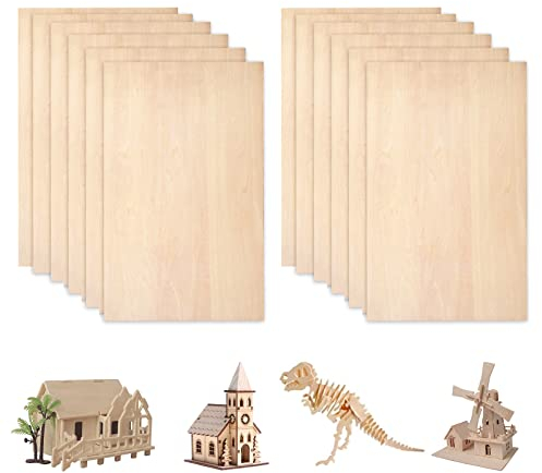 DASIAUTOEM Tablero de Madera Contrachapada, 12 unidades de Madera de Balsa de 300x200x1.5 mm, Tabla Madera Balsa, DIY Recortes de Madera para Manualidades, Casa Barco, Avión, Barco, Grabado Pintura