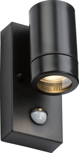 Knightsbridge Eamon - 230V IP44 GU10 Polycarbonate Single Wall Light with PIR - Black