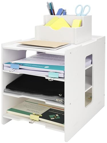 BELLE VOUS Organizador de Escritorio - Archivador con 4 Niveles de Bandejas - Archivadores Portadocumentos Apilables para Cartas Documentos y Papeles - Accesorios de Oficina