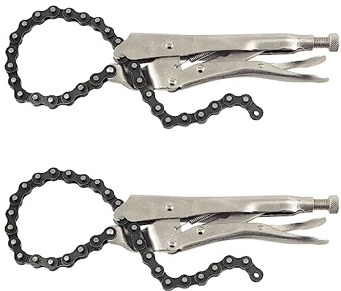 Swpeet 2Pcs 9 pulgadas de acero de aleación para uso pesado Pinzas de la cadena de bloqueo con cadena de 20, herramienta de filtro de aceite reversible Accesorios de tuberías Herramientas Llave