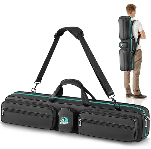 PEKREWS Billardqueue-Tasche mit Rucksackgurten, weiche Tragetasche für Billardqueue, Tragetasche mit Schultergurt, für 4 Hintern, 4 Schäfte und Billardzubehör, Schwarz, Schwarz, L,