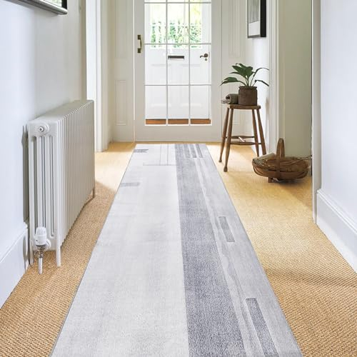 Calore Tapis de Cuisine antidérapant Lavable Tapis Cuisine Long Doux Gris Tapis Cuisine Devant evier pour Chambre à Coucher couloirs Salon Cuisine (Gris/Bleu Clair, 80 x 200 cm)