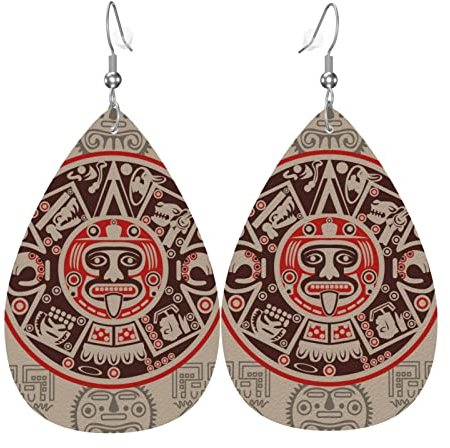 Ohrringe Vintages Maya-Stammes-Symbol Leder Ohrringe Leichte Damen Ohrringe Gedruckte Teardrop Ohrringe Für Geschenke Ornament Zubehör