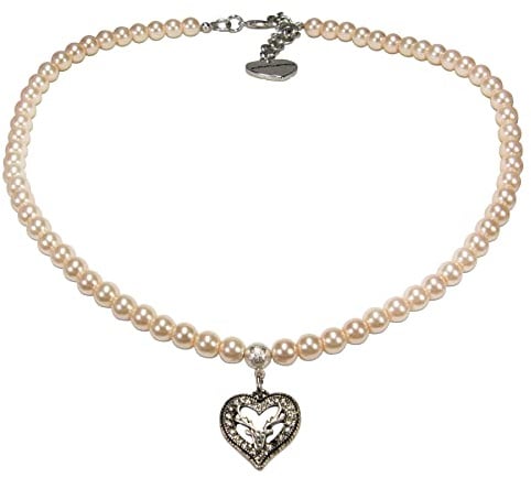 Alpenflüstern Perlen-Trachtenkette Strassherz Hirsch klein - Damen-Trachtenschmuck Dirndlkette in schwarz und Creme-weiß DHK238