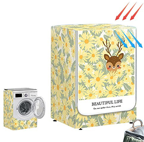 Highdi Copertura Lavatrice per Esterno Impermeabile, Resistente, Coprilavatrice Interni Antipolvere e Antimacchia con Protezione Solare (capacità L 10,5~12 kg,Gerbera)