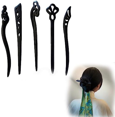 Gfamous 5 Pièces Baguettes à Cheveux en Bois, Épingles à Cheveux Chinois Baguettes,Bois Baguettes Cheveux, Épingle à Cheveux Vintage pour Femme, pour Cheveux DIY Accessoire