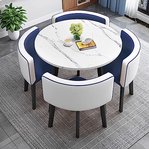 PUMPIE Kitchen Breakfast Bar Table And Chair Set, Dining Round Table Soft Backrest Seat Modern Style Furniture Coffee Kitchen, Space-Saving Furniture Office Conference Tables (Color : Blue and white)
