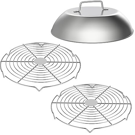 SafBbcue 3 Sets Flat top Grill Accessories 12Round Melting Dome&2PCS Wire Rack for Blackstone,Big Green Egg,Nexgrill,Weber,Camp Chef Grills,Stainless Steel Food Metal Dome Cover & Grill Rack