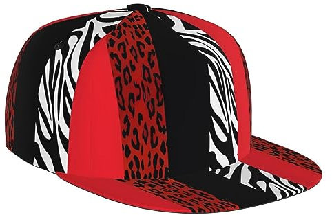 Red Leopard und Zebra Animal Herren Damen Klassische Verstellbare Baseball Cap Sport Cap, Schwarz , One size