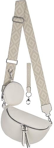 Bauchtasche Umhängetasche Crossbody-Bag Hüfttasche Kunstleder Italy-Design (Off.White)