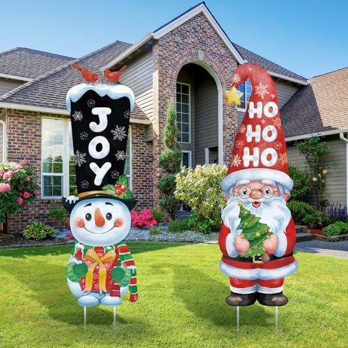 Namalu 2er Pack Weihnachten Gartenstecker Weihnachten Dekostecker mit 12 Pfählen für Draußen Lebkuchenmann Weihnachtsmann Schneemann Beetstecker Winterdeko für Garten Rasen Hof Pfad