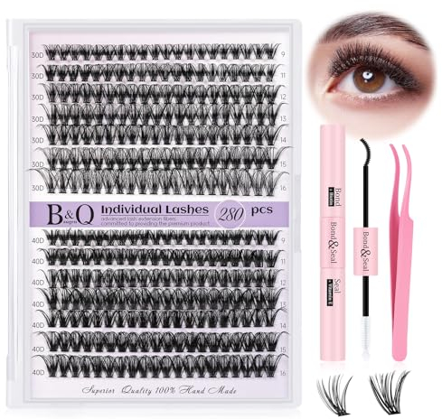 B&Q 280Pcs Wimpernverlängerung 9-16MIX 40D Wimpernverlängerung Kit Wimpern Entferner und Applikatoren für Anfänger (Set 30D+40D, 9-16MIX)