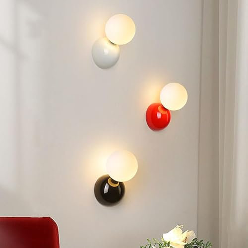 EOEO LED Wandleuchte 5W Wandlampe Innen Rund Acryl Lampenschirm Modernes Nachtlicht Bettlampe 3000K-6000K für Schlafzimmer, Wohnzimmer, Korridor,Rot
