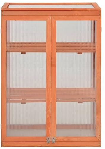 HOVOTHY Serra da Giardino in Legno 75x47x109 cm Serra Esterna con 2 Ripiani e 2 Ante Serra per Piante Ornamentali Serra da Balcone Invernale Serra Orto Serra Fredda Legno e Pannelli PC
