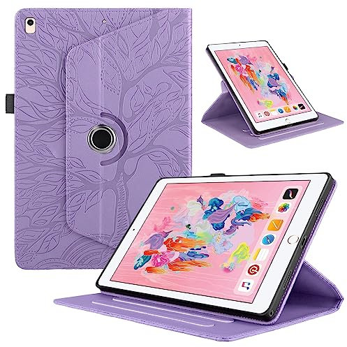 Coque pour iPad 9.7 Pouces 2017/2018 5ème /6ème Génération, iPad Air 1/2, Etui Premium Cuir PU Rotatif à 360 Antichoc Degrés Flip Case Cover Fonction Support Housse - Violet