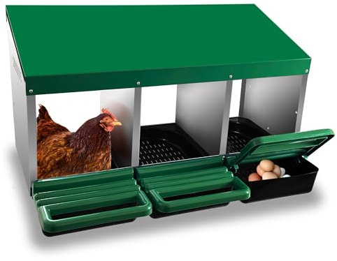 Eggluuz Hühner Nistkasten 3 Löcher Roll Away Metall Hühner Eier Lege Nistkästen mit Deckelabdeckung für Hühner
