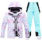 ALSOGO Damen Skijacke & Skihose Set Skianzug 2 teilig Schneeanzug 10.000mm Wasserdicht Schneejacke Winddichte Schneehose mit Abnehmbare Kapuzen Trägern zum Skifahren Snowboarden TY304 Blau XL