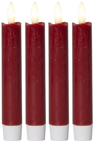 Novaliv Stabkerzen LED mit Timer ROT 4 Stück Indoor 6 Stunden - ECHTWACHS 15cm Höhe für Kerzen 2,2cm Durchmesser 2 AAA Batterien notwendig LED Stabkerzen flackernde Flamme bewegliche Flamme Licht