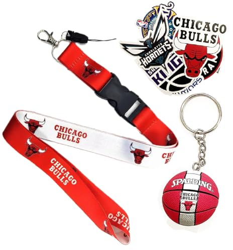 SKATES NBA Basketball Schlüsselanhänger Paar Lanyard und Passender Mini Basketball - Lakers Bulls Kings Magic + 10 Zufällige Aufkleber in Geschenkbox