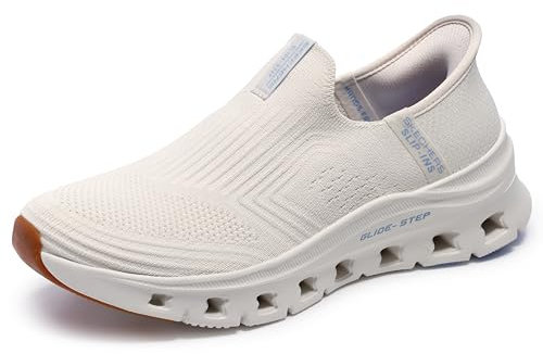 Skechers Slip-ins: Glide-Step Pro-Everyday Stretch Slip-on Sneakers, Zapatillas Mujer, Natural Knit/Periwinkle Trim, 38 EU