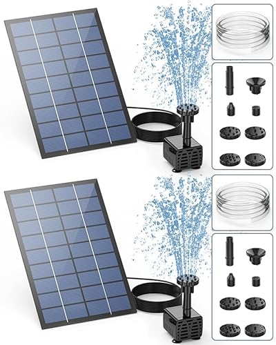 2PCS Fontaine Solaire Exterieure de Jardin 2,5 W DIY Pompe Bassin Solaire avec 6 Buses Effets pour Bassins D'agrément Bain d'oiseaux Aquarium Jardin Fontaine(2PCS)