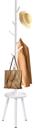 YheenLf Porte Manteau, Porte Manteaux Bois Avec éTagèRes, Portants Pour VêTements, Sacs, Portemanteaux Pour Entrée, Porte Vetement Gain de Place 35.5x35.5x182cm, Blanc
