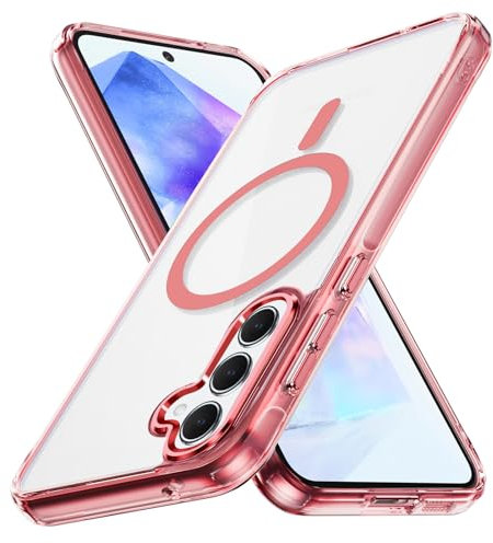 Custodia Magnetica Progettato per Samsung Galaxy A55 5G,Compatibile con MagSafe Cover Trasparente Non Ingiallito Militare Antiurto Protezione Protettiva PC Rigido+Silicone Liquido,Rosa