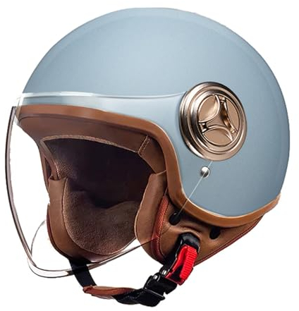 Halb-Jet-Motorradhelm für Herren, ECE-geprüfter halboffener Helm, Urban-Jet-Helm, kompakter Motorrad- und Rollerhelm für erwachsene Damen mit kratzfestem Visier B,54-61CM