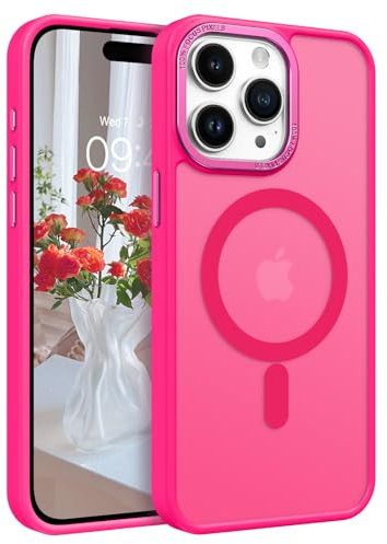 GUAGUA Compatible with iPhone 15 Pro Case 6.1 Compatible with MagSafe iPhone 15 Pro Magnetic Case Slim Translucent Matte Skin Feeling Shockproof Protective Case for iPhone 15 Pro, Hot Pink