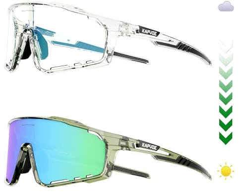 KAPVOE Selbsttönende Fahrradbrille Photochromatisch Sport-Sonnenbrille für Männer und Frauen klare UV400 Linse für Radfahren Laufen Autofahren Baseball und Golf auf dem Mountainbike 63