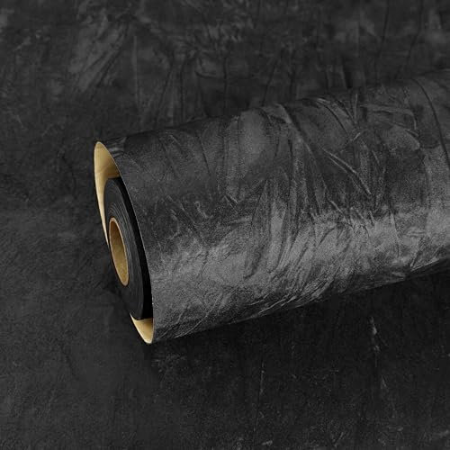 ReWallpaper Self Adhesive Wallpaper Black Velvet Fabric Sticky Back Plastic Roll for Furniture Felt Flock Black Wallpaper for Hallway Bedroom Velvet Flocking Liner for Drawers Cabinet 44.5cm×2m