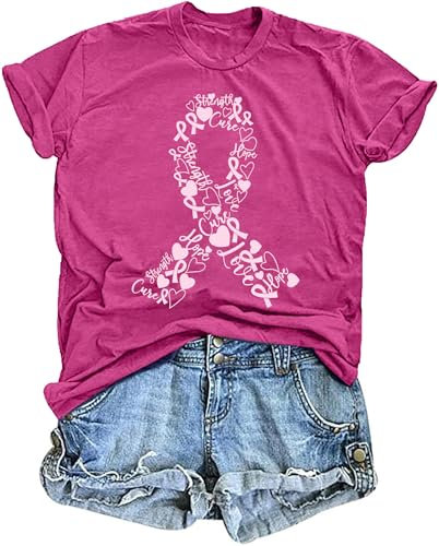 Tiorhooe Tee Shirt Octobre Rose Femme Ruban Rose